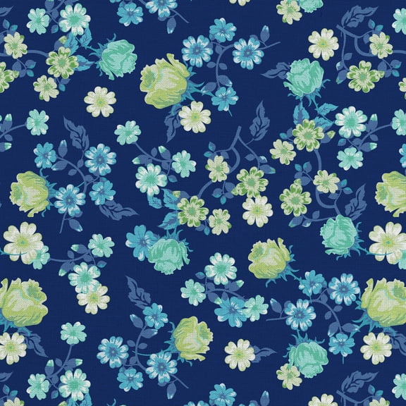 David Textiles 44" x 1 yard Cotton Spring Ditsy Pre-Cut Fabric, Navy