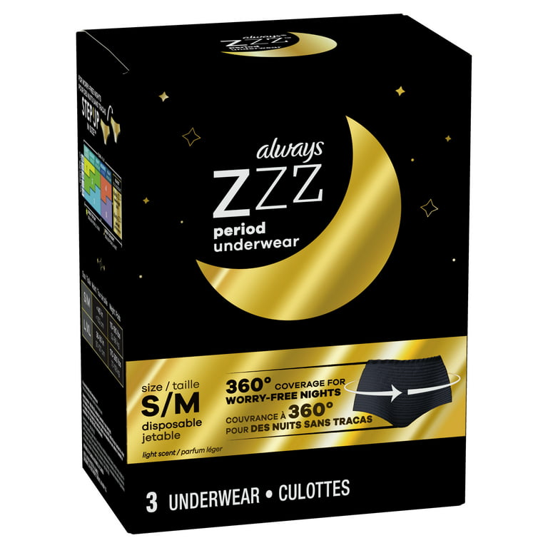 Always ZZZ Overnight Disposable Period Underwear for Women Size S/M, 3 Ct