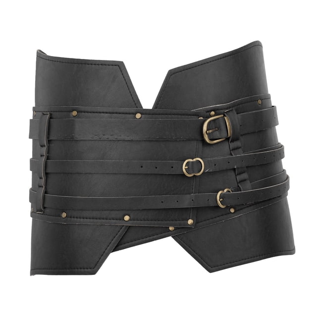 Cinturón ancho medieval Hugo de cuero PU negro