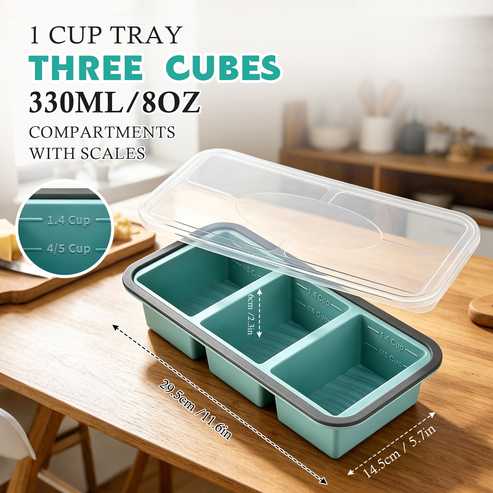 Godance 3 Pack Silicone Freezer Trays with Lids, 1-Cup(250) 1.4-Cup(350ml) & 2-Cup(500ml) Soup Container Style Ice Cube Trays for Freezer, Ideal for Frozen Broth, Leftovers and Meal Prep