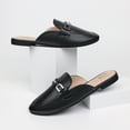 thumbnail image 5 of Hawkwell Women's Metal Chain Decor Backless Slip on Slides Loafer Shoes Flats Comfortable Round Toe Mules，Black PU 10 M US, 5 of 5
