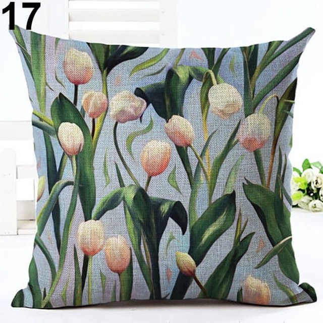 POINTERTECK Tropical Green Plant Leaves Flower Linen Cushion Cover Pillow Case Home Decor
