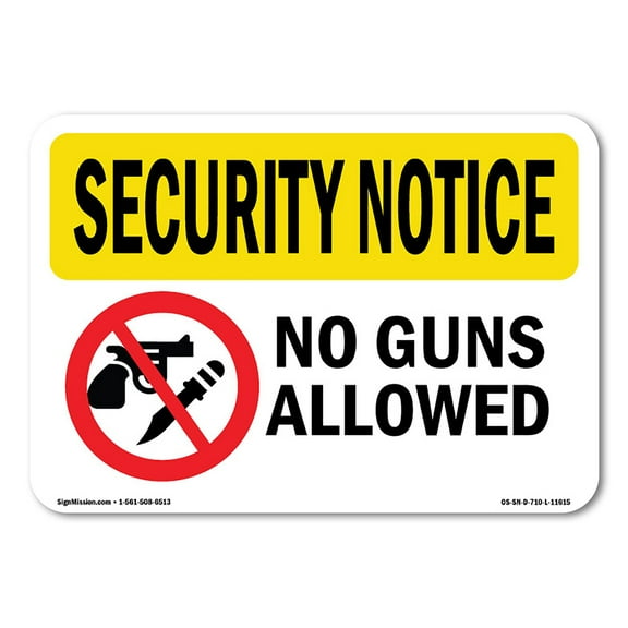 OSHA SECURITY NOTICE Sign - No Guns Allowed | Plastic Sign | Protect Your Business, Construction Site, Warehouse & Shop Area | Made in the USA
