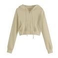 thumbnail image 2 of Simua Crop Hoodie Women's Casual Cute Zipper Hoodies Long Sleeve Cropped Sweatshirt Pullover Tops Sweater Shirts Khaki,XL, 2 of 7