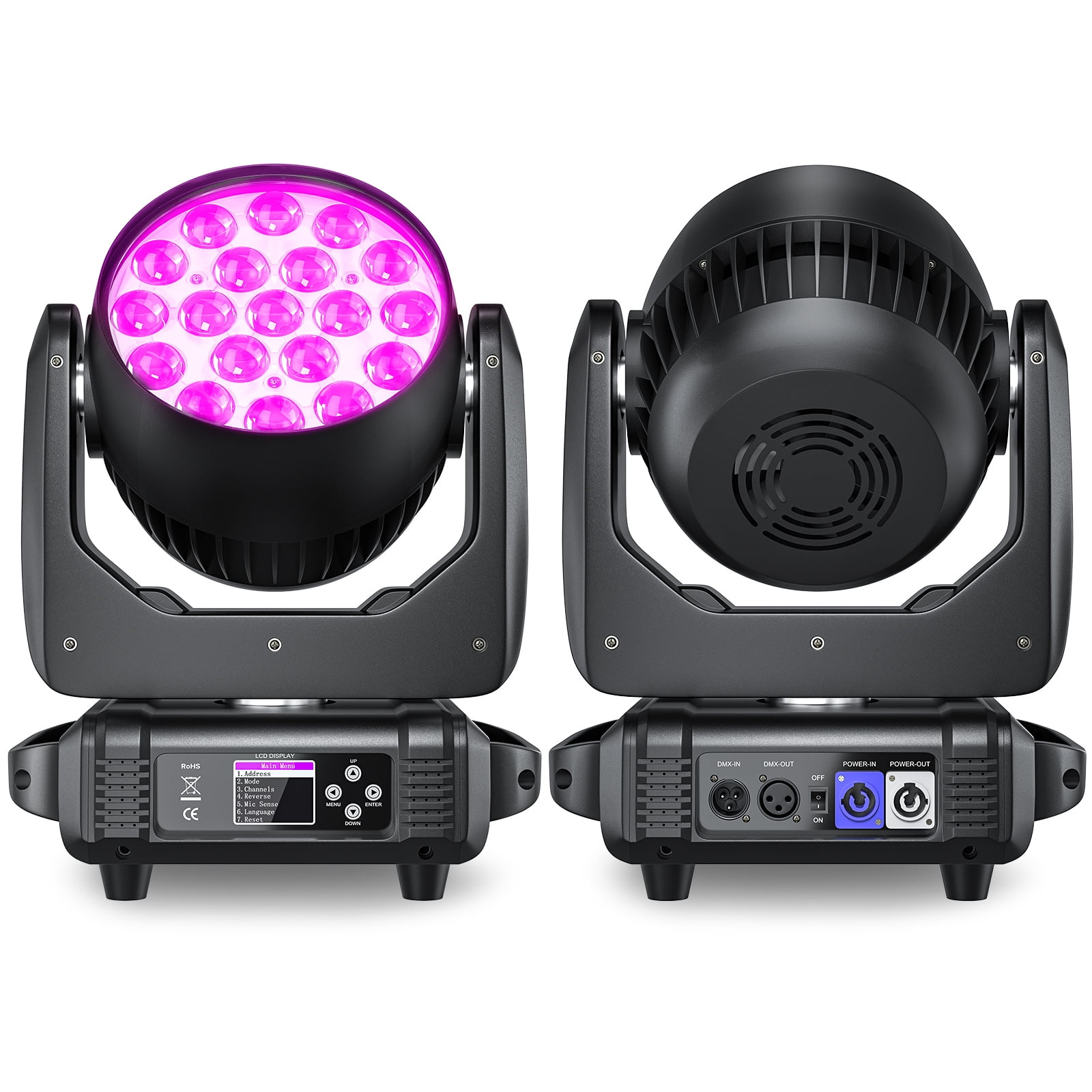 19x15W RGBW Wash Zoom Beam Moving Head Spotlight LED Stage Light DMX DJ Party Show Wedding - 4 Pack