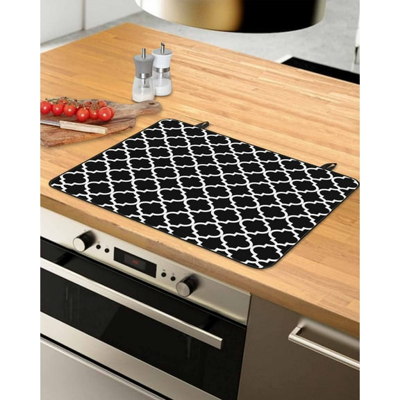 nqOlkjepod Large Induction Cooktop Protector Mat 36"x21", Black Morocco Stove Top Covers for Electric Stove, Boho Modern Minimalist Abstract Geometric Stove Burner Cover Mats, Glass Top Stove Cover