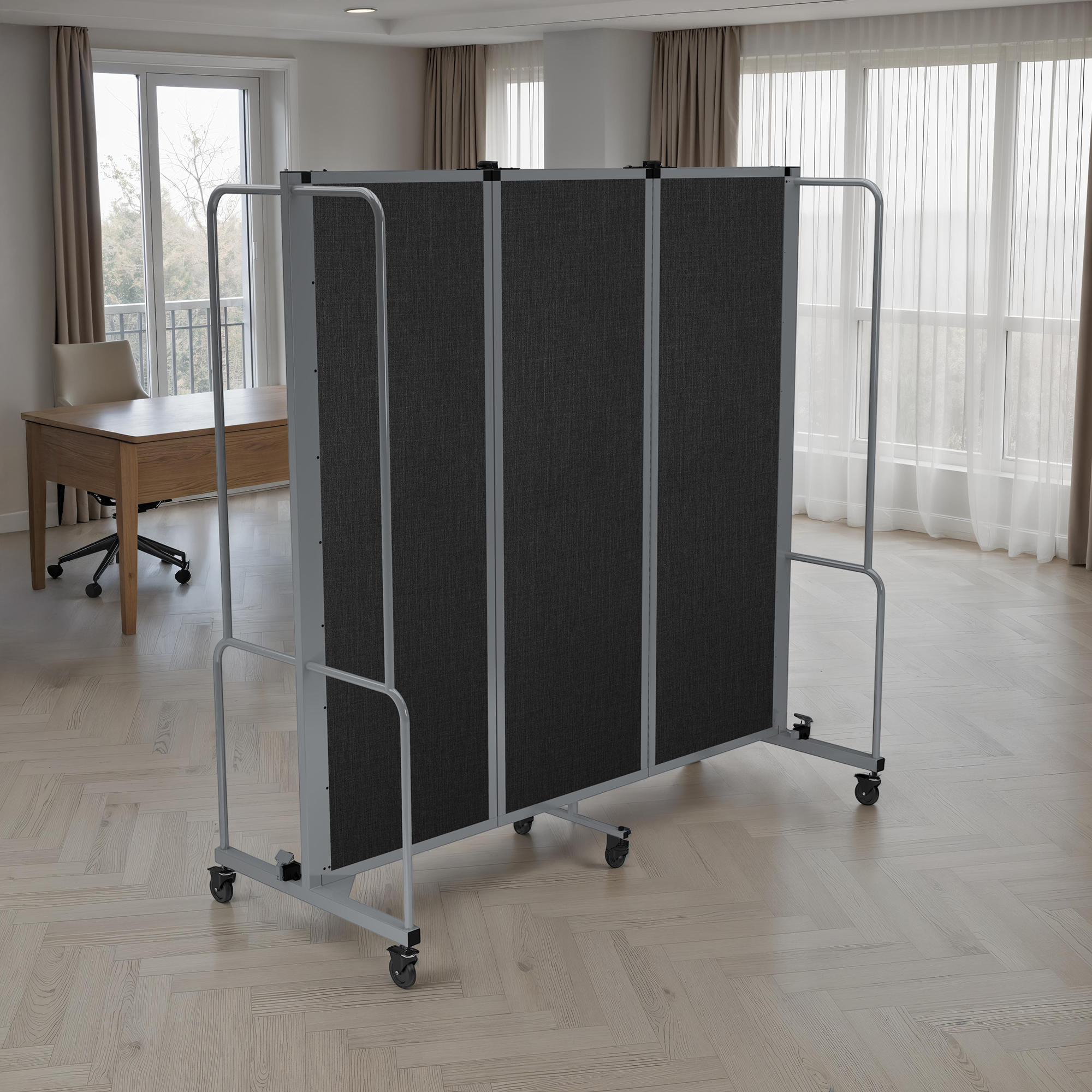 Hampden Furnishings Otis Collection Portable Room Divider, 3 Black Panels, Grey Frame