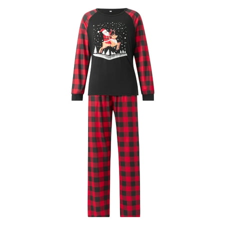 

aturustex Christmas Family Matching Pajamas Baby Romper/Deer Santa Print Long Sleeve Tops + Plaid Long Pants Loungewear