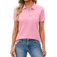 thumbnail image 3 of Womens V Neck Short Sleeve Golf Polo Shirts Collared Button Down Summer Tops Business Basic Casual Blouses Pink 3XL, 3 of 6