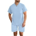 thumbnail image 3 of HVOBTTY Mens Comfy Pajama Set, Summer Pajama Set for Men, Men's Casual Soft Solid Color V Neck Short Sleeve Top and Shorts Breathable Button Pockets Homrwear Pajama Set Sky Blue, M, 3 of 5