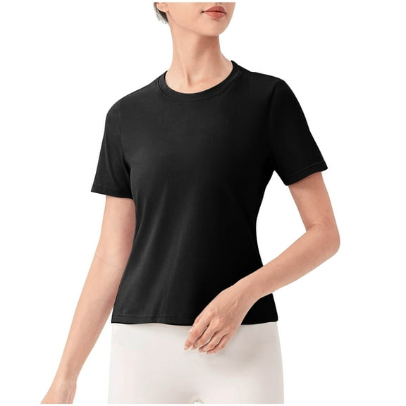 Mittory Women's Summer Short Sleeve Tops Cotton Trendy Cute Basic Casual Crew Neck T Shirts Tees Tops