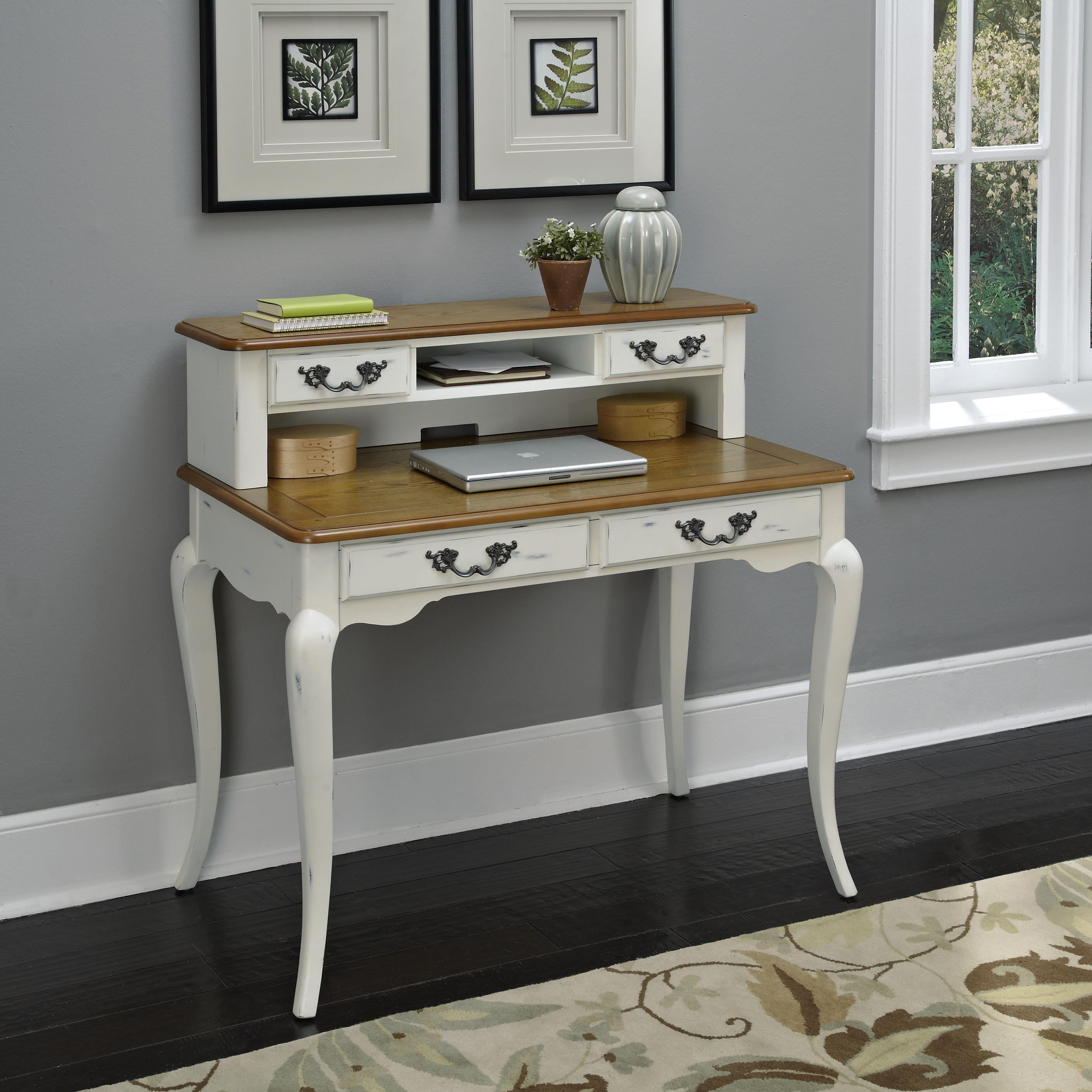 The French Countryside Oak and Rubbed White Student Desk and Hutch