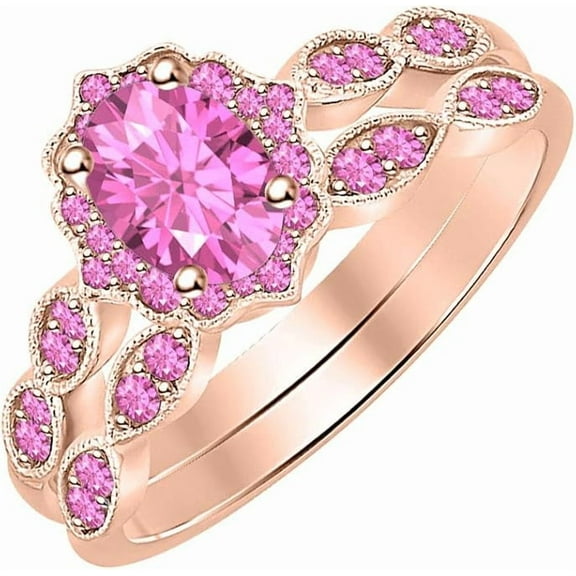 14K Rose Gold-Plated Princess Cut White & Black Diamond Wedding Band Engagement Bridal Set Ring For Women