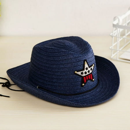 

toraway Kids Caps Boys Summer Sun Straw 6 Colours Beach Girls Boys Kids Child Western Cowboy Hat 2 To 6Y A