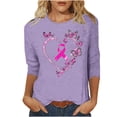 thumbnail image 3 of VKOYWKM Women's Breast Cancer Awareness Shirt 3/4 Sleeve Pink Ribbon Graphic Crewneck Soft Casual Support Top, 3 of 4
