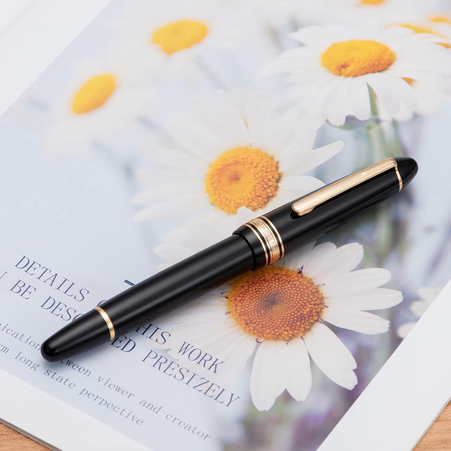 Lanxivi Yongsheng 629 Fountain Pen Piston Filling Black Resin,14K Fine Nib Torpedo Shape Gold Pen with Pen Case Set