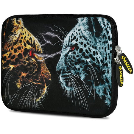 Universal 9.7 - 10.5 inch Tabet Case, Premium Padded ShockProof Designer iPad Samsung Tab eBook Tablet Sleeve Case with Pack of 60 Zeiss Pre-Moistened Lens Cleaning Wipes - Leopard Face