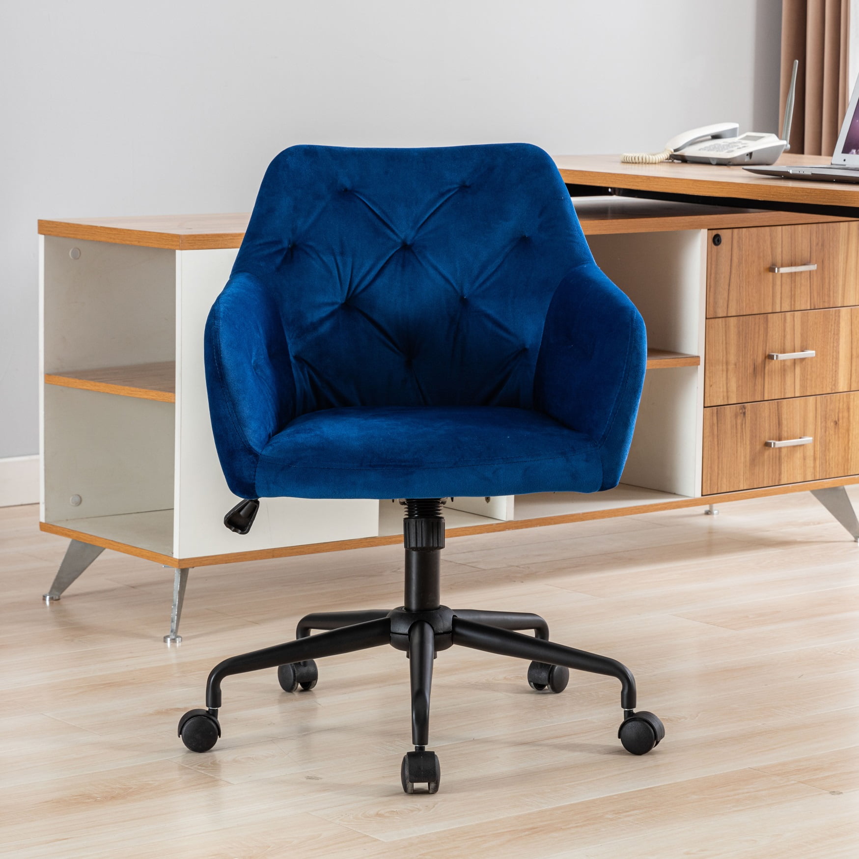 SYNGAR Desk Chairs for Adults, Blue Vanity Stool Chair Velvet with