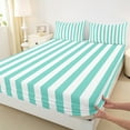 thumbnail image 3 of Feelyou Cyan Abstract Teens Full Size Sheets, Modern Geometric Lines Bed Sheets, Farmhouse Ticking Stripes Sheet Sets, Luxury Bedroom Decor, 4pcs, 3 of 7