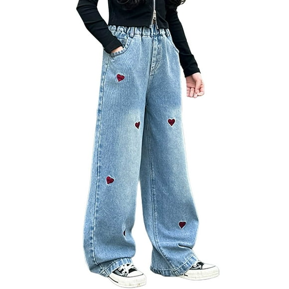 THJRPQJFD Jeans Amples pour Adolescents Enfants Jeans Filles Garçons Taille 5 Grandes Tailles Pantalons Cargo Cadeaux d'Anniversaire Fournitures de Fête Rose Vêtements Fille, Bleu 12-13 Ans