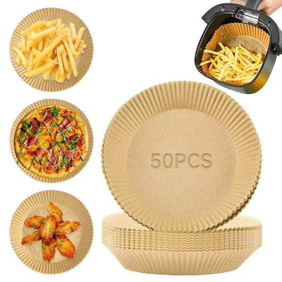 FLONOZZ 50Pcs Air Fryer Parchment Papers Liners Food Grade Non Stick Air Fryer Disposable Liners 6.3 inch