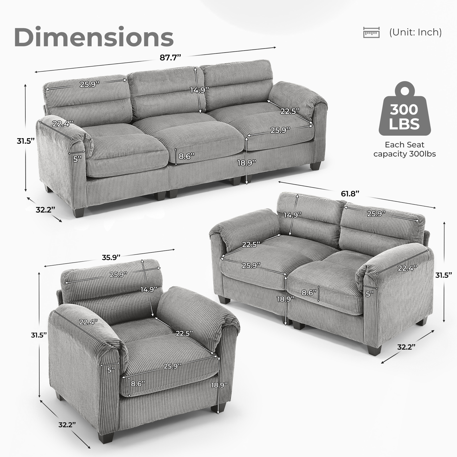 Bonzy Home Modular Sectional Sofa Couches Living Room Sofa Set Ideal for Small Spaces & Family Fun Gray
