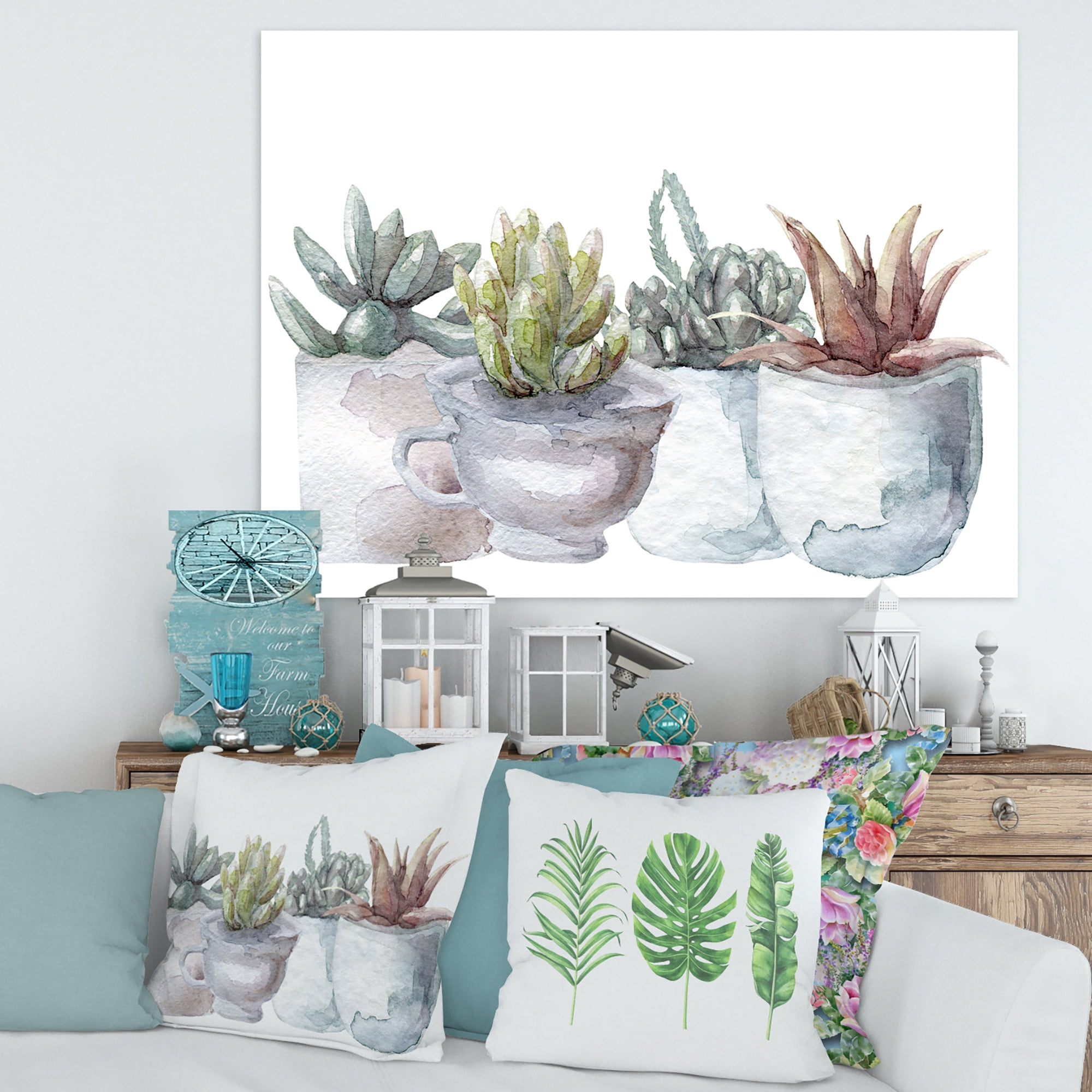 Succulent and Cactus House Plants IV 8 in x 12 in Painting Canvas Art Print, by Designart