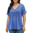 thumbnail image 3 of Fantaslook Plus Size Blouses for Women Pleated Button Short Sleeve Shirts Casual V Neck Tunic Tops, 3 of 9