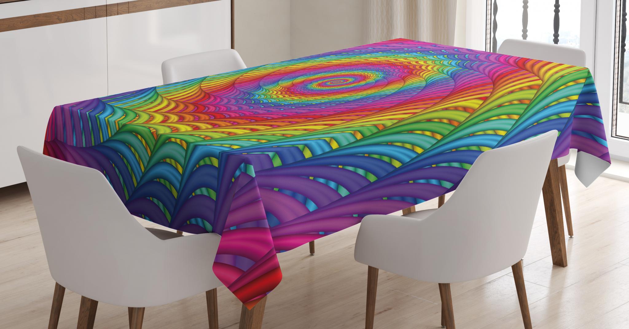 Rainbow Tablecloth, Psychedelic Spiral Pattern Vibrant Geometric