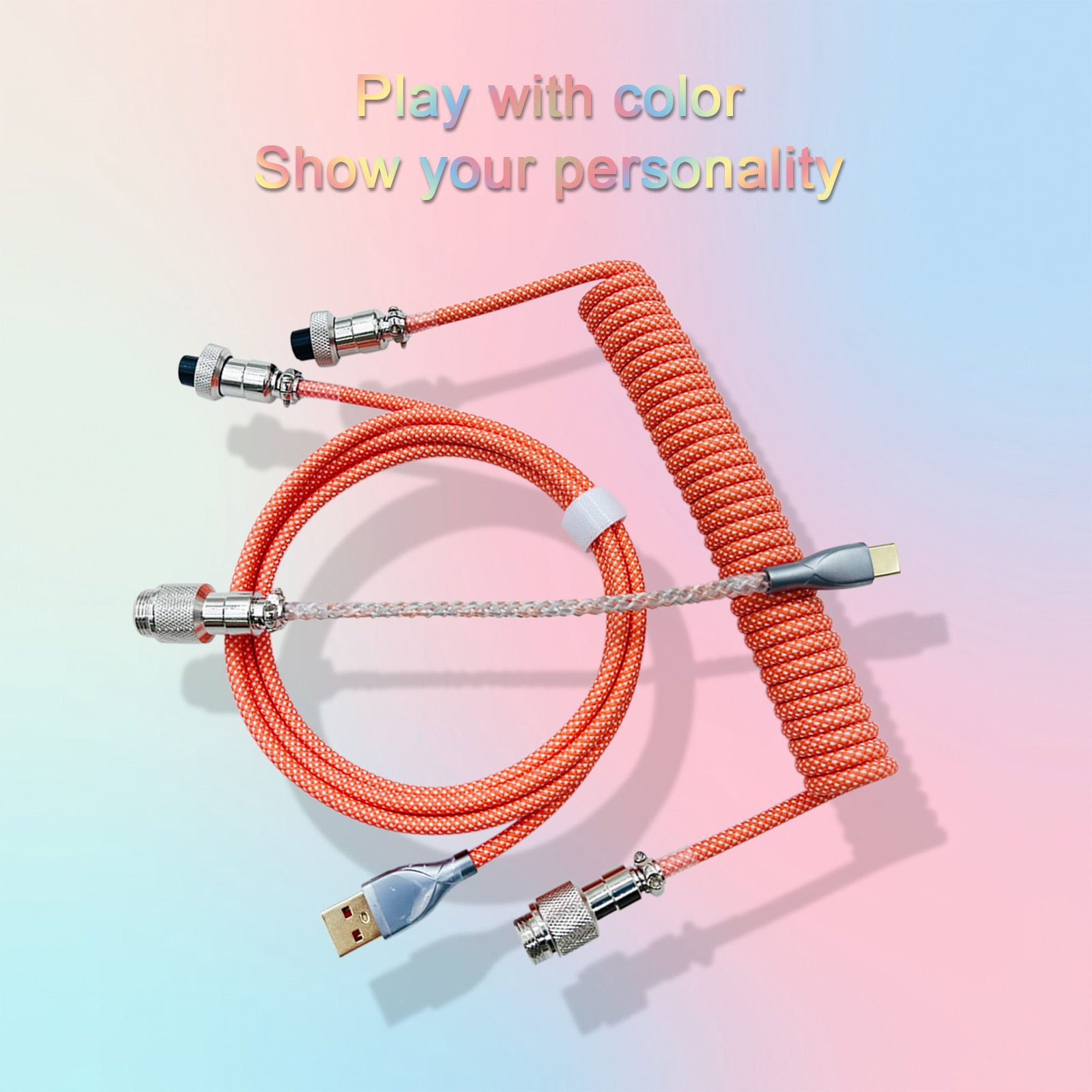 AuroraX Gaming Keyboard Cable Coiled USB Cable for Keyboards with RGB Lighting Double-Sleeved Detachable Metal Connector and 1.5M Length for Computer Accessories Red