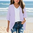 thumbnail image 2 of ZHOGXU Kids Girls Summer Cardigan Tops Solid Color Open Front Short Sleeve Comfortable Lightweight Sun Protection Tee For Everyday Wear,Light Purple,7-8 Years, 2 of 4