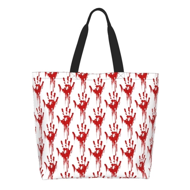 Fotbe Red Bloody Scary Hands Bolsa Tote Estética de Lona con Estampado para Mujer - Bolsa Reutilizable de Hombro Casual para Vacaciones, Compras, Trabajo y Gimnasio