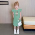thumbnail image 4 of Toddler Girls Easter A Line Dress Cute Bunny Rabbit Printed Skirt Summer Ruffle Sleeve Sundress Outfit For Kids Green 9-10 Years, 4 of 7