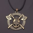 thumbnail image 3 of PikaLF Norse Warrior Helmet Necklace for Men, Viking Runes Double Axe Pendant Necklace with 15.7”+1.9” Chain, Nordic Warriors Tribal Amulet Necklace, Leather Cord, Punk Viking Jewelry Gift for Men, 3 of 3