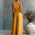 thumbnail image 4 of Women's Summer V-Neck Wide-Leg Jumpsuits, Sleeveless Ruched Waist Maxi Jumpsuits, XL, 4 of 5