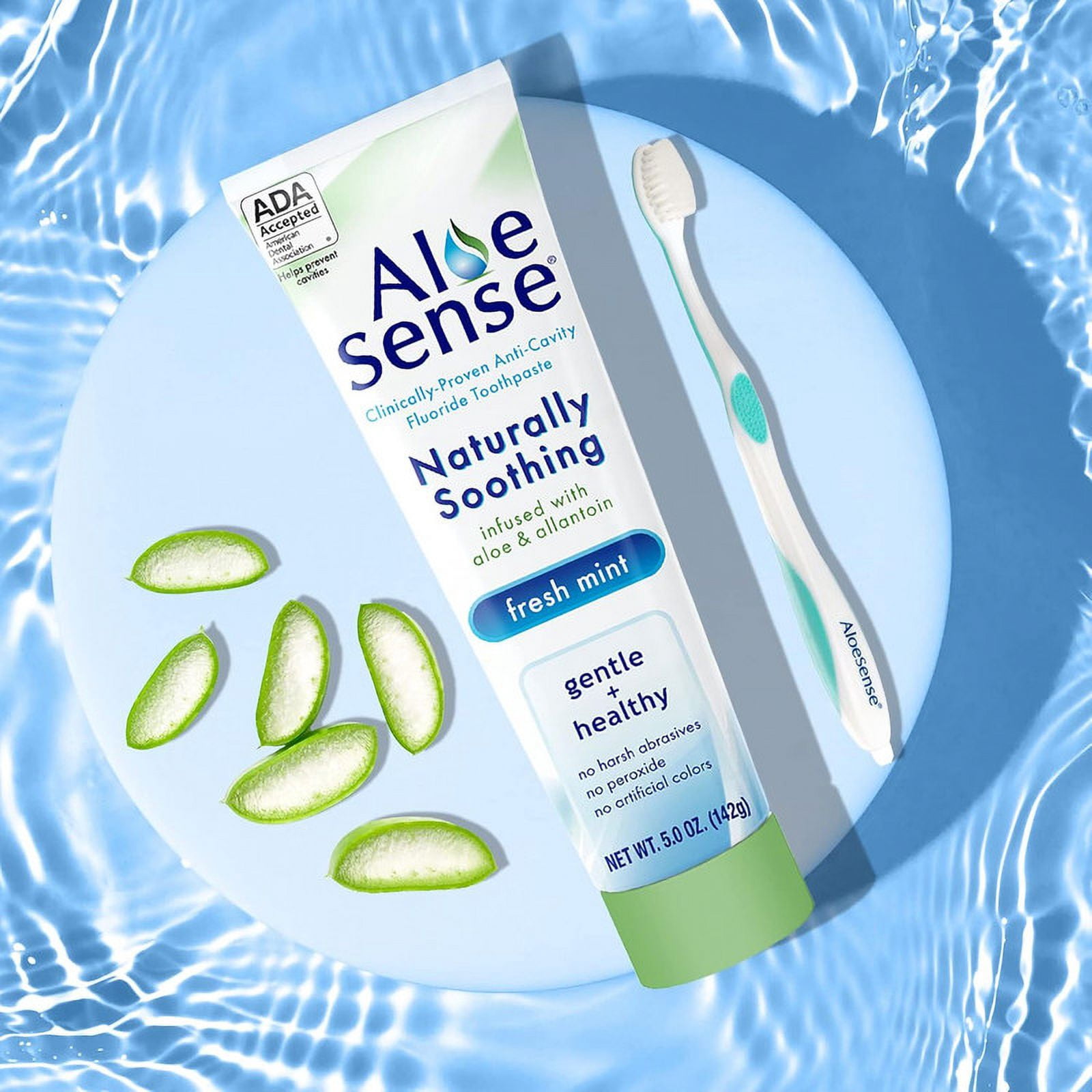 AloeSense Naturally Soothing Fluoride Toothpaste, Fresh Mint, 5 oz, 3 Pack