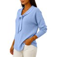thumbnail image 5 of WULMLEO Women's Solid Color Ribbed Knit Sweaters Bow Tie Neck Long Sleeves Cozy Fashionable Fall/Winter Top Sky Blue XL, 5 of 5