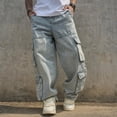 thumbnail image 3 of Reppunk Streetwear Stylish Loose Multiple pockets Men Carpenter Pants Cargo Jeans Male Solid color Straight Denim Trousers, 3 of 9