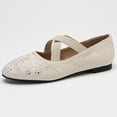 thumbnail image 2 of WZX Ballets Flats for Women Dressy Comfortable Soft Knit Work Flats Glitter Rhinestone Round Toe Casual Shoes Apricot Size 9.5, 2 of 7