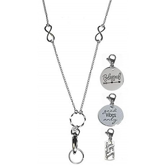 3 Charm Message Pack, Fashion Lanyard Necklace, Women's Super Strong Chain Lanyard for ID Badge Holder and Keys, 34" Long (Good Thoughts - Non-Breakaway (Stronger))