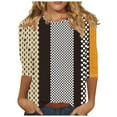 thumbnail image 2 of Teissuly Women's Fashion Casual Color Block Printing Round Neck 3/4 Sleeve T-shirt Top Blouse, 2 of 5