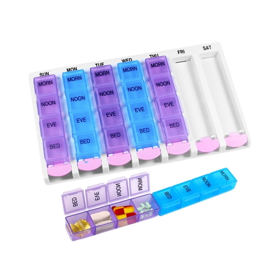 Weekly Pill Organizer, 4 Times a Day, Portable Medication Case, Easy to Carry
