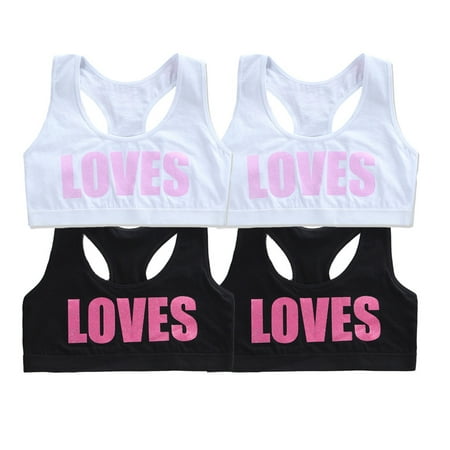 4 Pack Big Girls  Training Bra Cotton Bras Wireless Light Cropped Girls Bralette Sports Bras for Girls 10-16