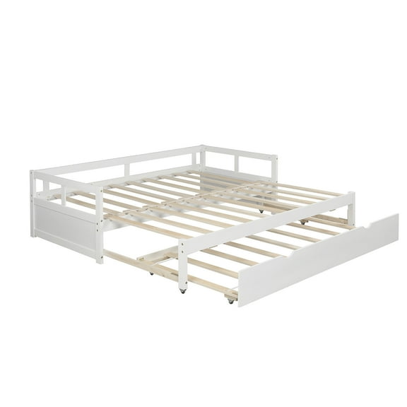 imerelez Extending Daybed with Trundle, Wooden Daybed with Trundle, White