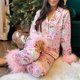 thumbnail image 1 of Conjunto de pijama navideño de 2 piezas para mujer, ropa de dormir de manga larga con Flapper y solapa, camisa con botones, Tops y pantalones, ropa de noche, 1 of 4