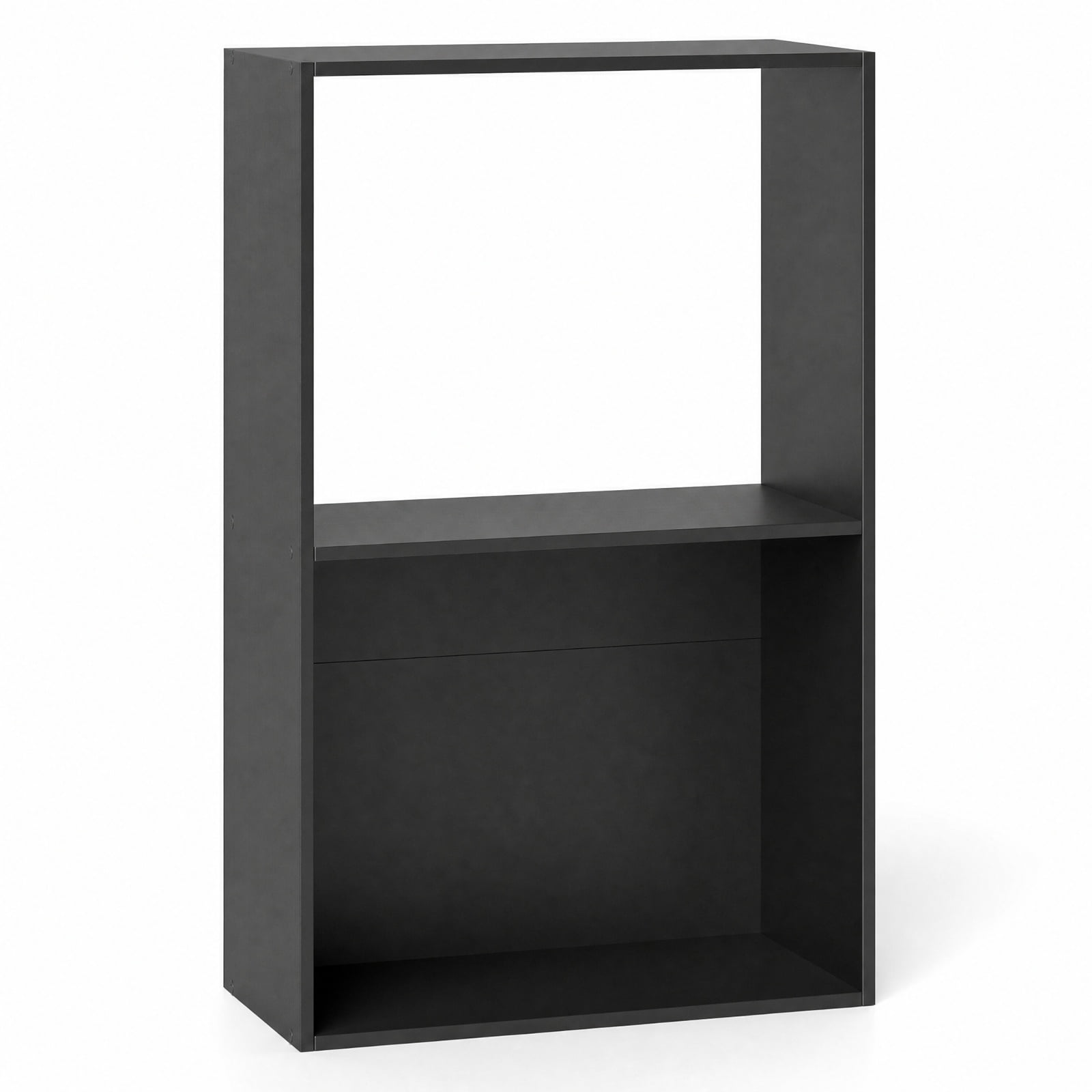Furnibear 3-Tier Freestanding Bookshelf with Open Storage Compartment Countertop and Anti-Toppling Device for Study and Home Office, Black