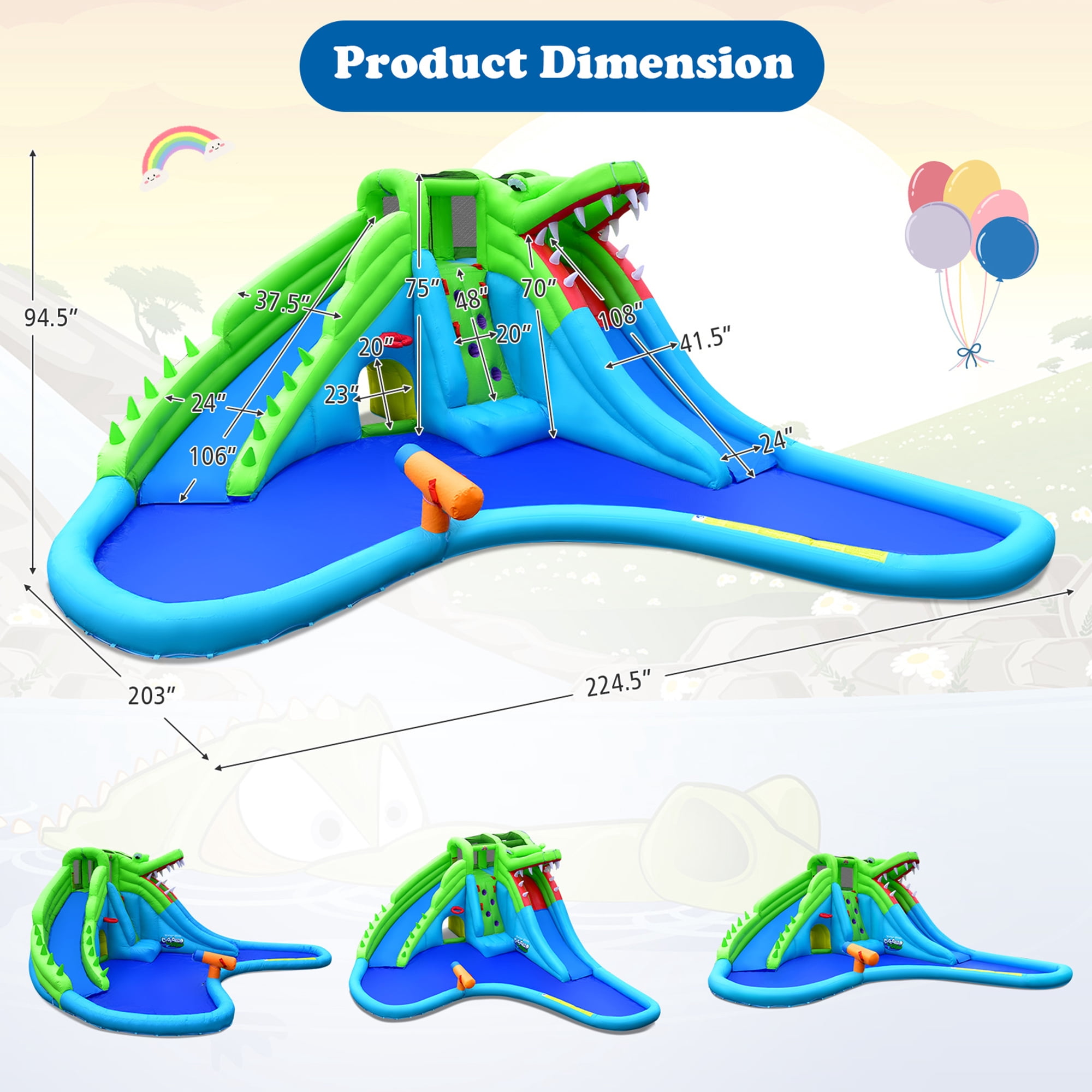 Gymax Crocodile Inflatable Water Slide Park Kids Bounce House w/ Dual Slides Without Blower