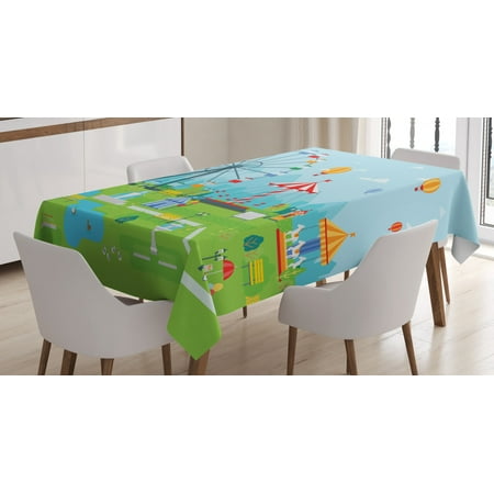 

Ferris Wheel Tablecloth Cartoon Amusement Park Image on a Sunny Day with City Landscape Background Rectangular Table Cover for Dining Room Kitchen 60 X 84 Inches Multicolor by Ambesonne