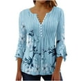 thumbnail image 2 of EIMELI Tops Dames Top Floral V-Cou à Manches Courtes Bouton T-Shirt Café L, 2 of 5