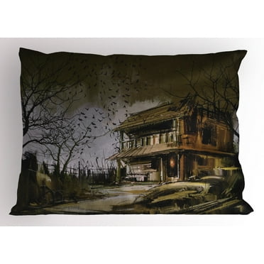 Ambesonne Rustic Pillow Sham, Wooden Haunted House, 26" X 20", Multicolor